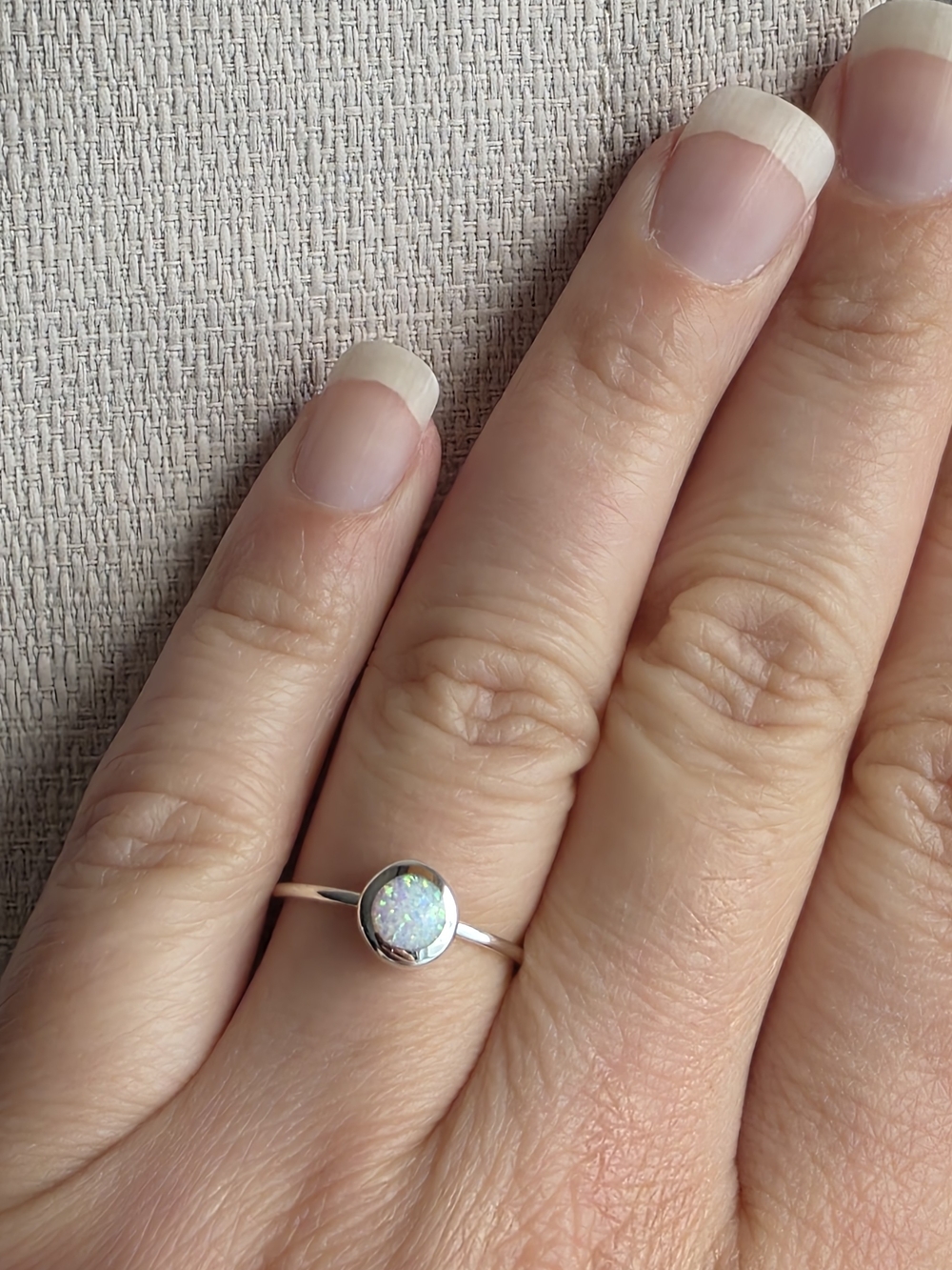 Sterling Silver White Opal Bezel Ring
